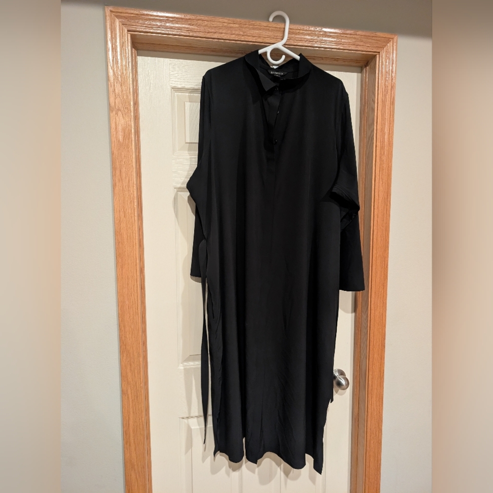 Athleta Black Long-Sleeve Tie-Waist Midi Dress - Picture 2 of 6